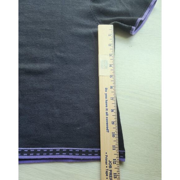 TOP/BLOUSE-TAHARI-Knit-Black-Purple Trim-Short Length-Short Sleeve-Size S/M - Picture 9 of 11
